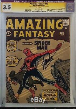 Amazing Fantasy #15 Cgc 3.5 Ss Signed Stan Lee 1st Spider-man