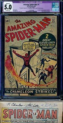 Amazing Spider-Man #1 CGC 5.0(R) OW 1963 Signed by Stan Lee & STEVE DITKO! BAS