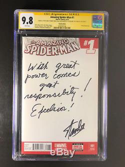 Amazing Spider-Man 1 CGC 9.8 signed inscribed With Great Power Comes. Stan Lee
