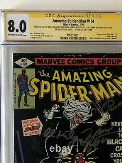 Amazing Spider-Man #194 1st Black Cat CGC 8.0 Signed 5X With Remarque Stan Lee +4