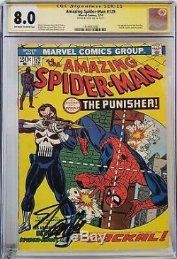 Amazing Spider-man #129 Cgc 8.0 Ss Signed Stan Lee 1st Punisher