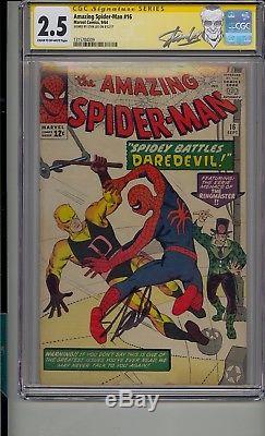 Amazing Spider-man #16 Cgc 2.5 Ss Signed Stan Lee 1st Daredevil Crossover