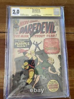 CGC 2.0 Silver Age Key Daredevil 4 1st Appearance the Purple Man Signed Stan Lee