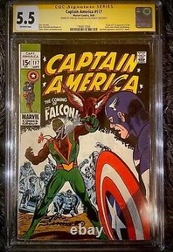 Captain America #117 Cgc Ss 5.5 Signed By Stan Lee & Joe Sinnott Key 1st Falcon