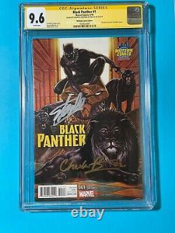 Chadwick Boseman Stan Lee signed/autographs Midtown Comics Black Panther #1 2016