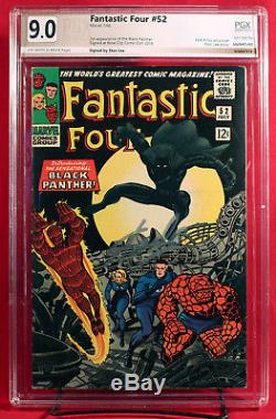 FANTASTIC FOUR #52 (1966) PGX 9.0 VF/NM FIRST BLACK PANTHER signed STAN LEE
