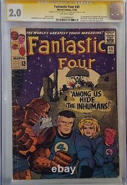 Fantastic Four #45 Cgc 2.0 Ss Signed Stan Lee 1st Inhumans Lockjaw