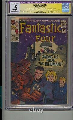 Fantastic Four #45 Cgc. 5 Ss Signed Stan Lee 1st App Inhumans Looks Nicer