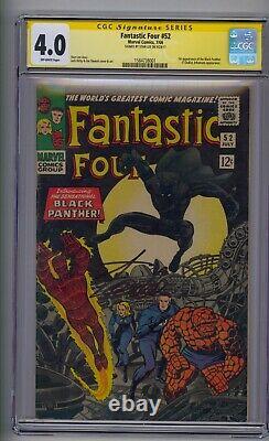 Fantastic Four #52 Ss Cgc 4.0 1st App Black Panther Signed By Stan Lee