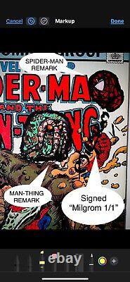 MARVEL T. U. SPIDERMAN AND MAN-THING #122 Stan Lee & Al Milgrom Signed Remark 1/1