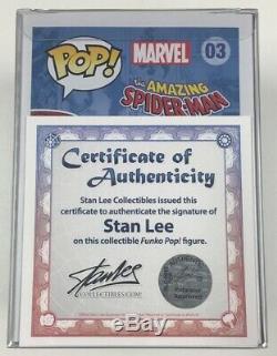 Marvel Spiderman Funko Pop #03 Hot Topic Exclusive Signed by Stan Lee withCOA
