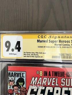 Marvel Super Heroes Secret Wars 8 CGC 9.4 Signed By Stan Lee, Beatty & Zeck