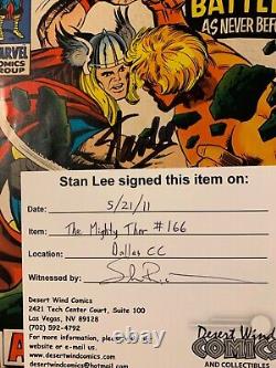 Mighty Thor #166 signed by Stan Lee with COA. 2nd app. Of Him (Adam Warlock)