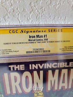 SIGNED Robert Downey Jr Tony Stark + Stan Lee! IRON MAN 1 9.0 CGC WP! SS RDJ