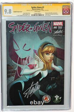 Spider Gwen #2 Cgc 9.8 Ss Signed 2x In Silver By Stan Lee & Scott Campbell