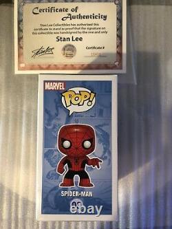 Spider Man Funko Pop Hot Topic Exclusive Signed Stan Lee & Andrew GarfieldRARE