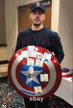 Stan Lee Chris Evans Signed Marvel 75th Captain America Metal Shield Beckett COA