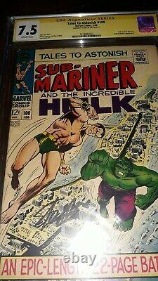 Stan Lee Signed Tales to Astonish #100 CGC SS 7.5 (1968) Hulk vs Sub-Mariner