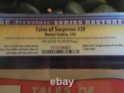 Tales of suspense 39 cgc ss 3.0 Signed Stan Lee (A) slight restoration. Iron man1
