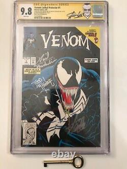Venom Lethal Protector #1 Cgc 9.8 Wp Signed 3x's Black Cover Printing Error Rare